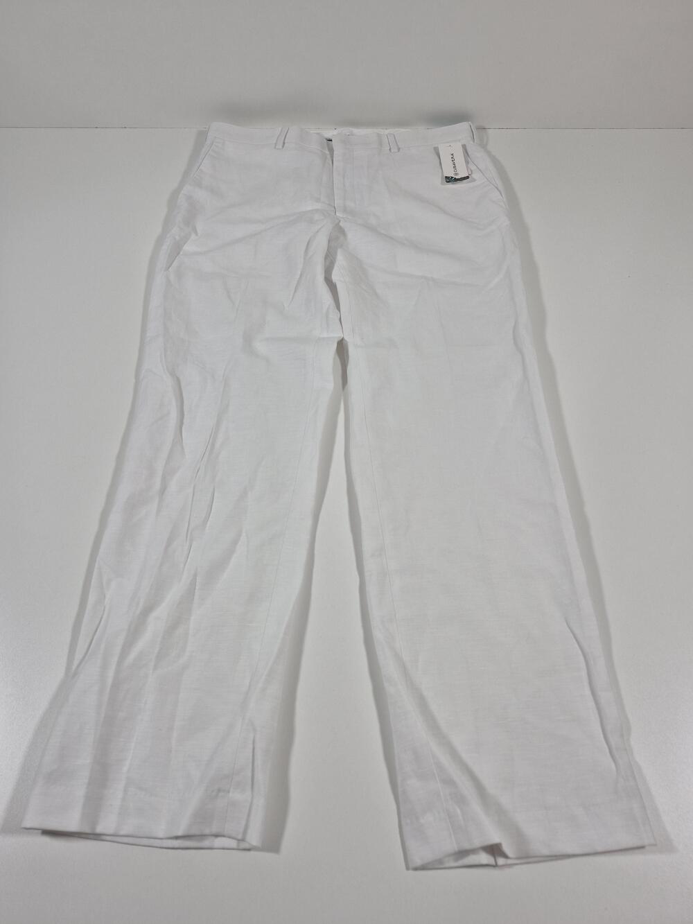 Cubavera Dress Pants Mens 36x32 White Linen Blend Flat Front Summer NWT FLAW